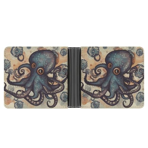 Men's Leather Wallet Bifold Wallet for Men Retro Octopus Slim Wallet with Multiple Card Classic Passcase Mens Card Holder