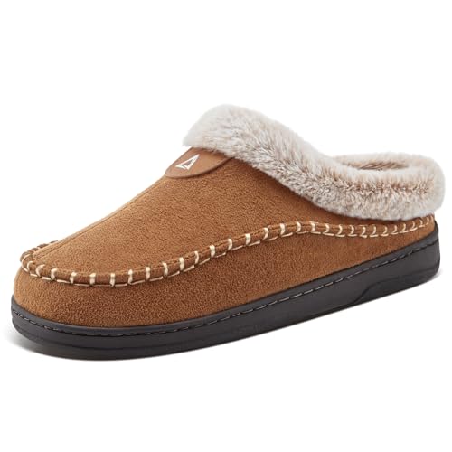 Image of ATHMILE Slippers for Men Warm Moccasin Memory Foam House Shoes Indoor | Outdoor Fuzzy Plush Fluffy Lined Clog Wide Slip-on Loafer for Home Bedroom Dad Gifts