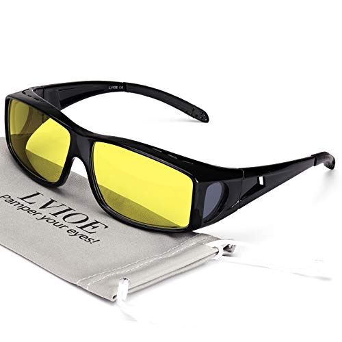 LVIOE Wrap Around Night Vision Glasses, Fit Over Prescription Glasses