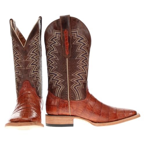 Image of Vaccari Men's Navarro Genuine Alligator Tail Leather Broad Square Toe Cowboy Boots