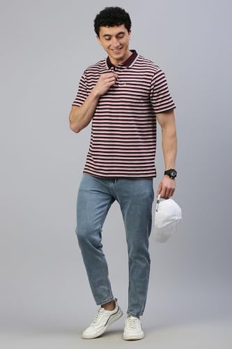 Image of Classic Polo Men's Half Sleeve Polo Neck Authentic Fit Striped Cotton T-Shirt