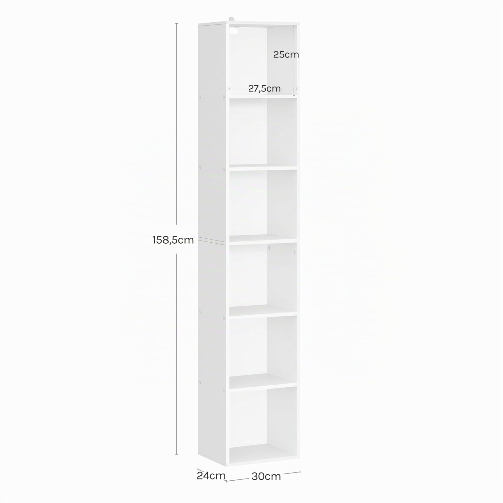 WOLTU Libreria Verticale a 6 Cubi, Scaffale Alto e Stretto a Colonna, Porta CD e Libri, Mobile Bianco Moderno per Camera, Soggiorno e Ufficio, 30x24x158,5cm SK003ws6