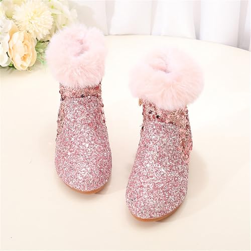 Girls Chunky Sequin Ankle Boots Low Heel Sparkly Glitter Booties Fleece F𝘂r Lined Warm Shoes with Girl Boots Warm3
