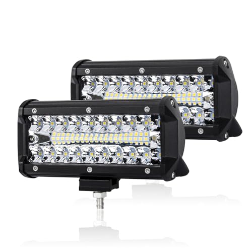 LITE-WAY 2PCS 7 Inch LED Light Bar for Truck, Boat, ATV,UTV, Marine, IP68, 24000LM LED Pods Spot & Flood Combo Beam, 12V Triple Row Light Bar Off Road Driving Led Work Lights