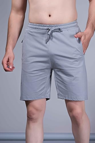 Image of Maxzone Men's Cotton Shorts | Elastic Drawstring Waist | Side Zip Pocket | Regular Fit | Casual Breathable Summer Shorts | Comfortable Lounge, Gym & Travel Shorts
