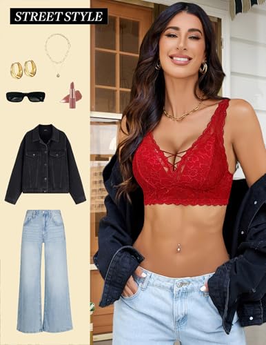 Image of Avidlove Lace Bralette for Women Sexy Unpadded and Unlined Wireless Bra V Neck Criss Cross Everyday Lingerie Bralettes