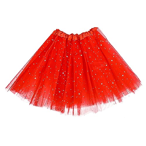 Yolev Tutu para mulher saia de tule de 3 camadas com estrelas de lantejoulas adulto adolescente Tutu retro 80s festa Halloween carnaval disfarce, Vermelho