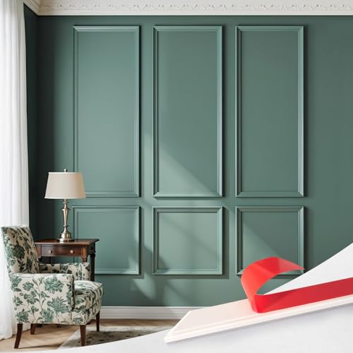 Image of Upick Peel and Stick Wainscoting Pre-Cut Wall Molding Kit, 24 inchx54 inch, 6-Frame