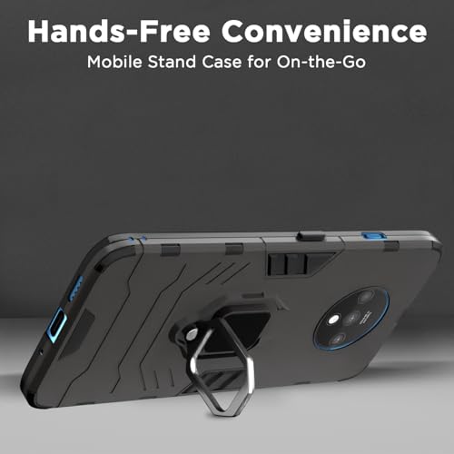 Image of Pikkme D5 Tough Armor Bumper Back Cover Case for Oneplus 7T |Ring Holder & Kickstand in-Built (Black)