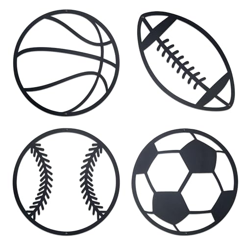 Metal Sports Sign Wall Decor,Basketball Soccer Baseball And Football Art,Sports Room Decor For Kids Teen Boy Son,Sports Themed Bedroom Playroom Nursery Decor 4pcs Black - Image 6