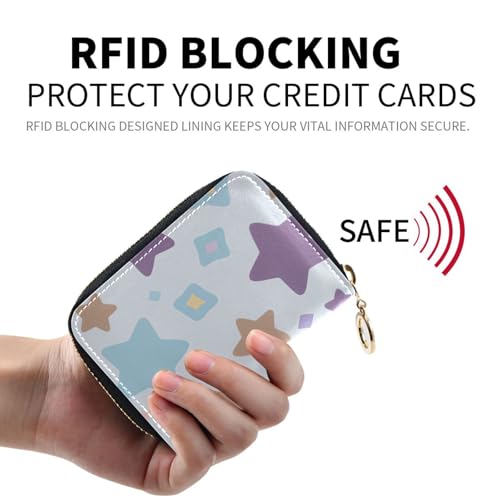 Lovely Colorful Stars leather card holder wallet for women With 2 cash slot RFID Blocking women's card cases with zipper2