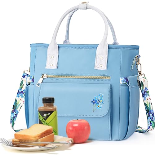Hihealer Deluxe Lunch Tasche Damen mit Seltenem Blumenmuster - Große Auslaufsichere Isolierte Kühltasche mit Mehreren Taschen und Abnehmbarem Gurt für Arbeit/Picknick Weihnachtsgeschenke für Frauen