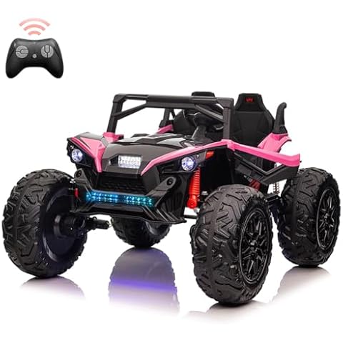 24V 2Seats Ride on UTV with Remote Control, 17" Extra Large EVA Wheels & 20.5“ Wide Seat 4WD Electric Vehicle with Full-Metal Suspension,Music,LED Lights, Rose Cover