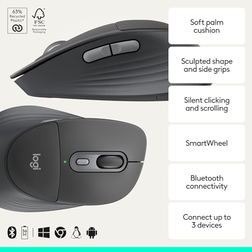 Logitech Signature Comfort Plus M850 L Wireless Mouse, Bluetooth Mouse with Palm Cushion, Silent Clicks, 24-Month Battery, Customizable Buttons, for Windows, Mac, iPad - Graphite by Logitech - Image 2