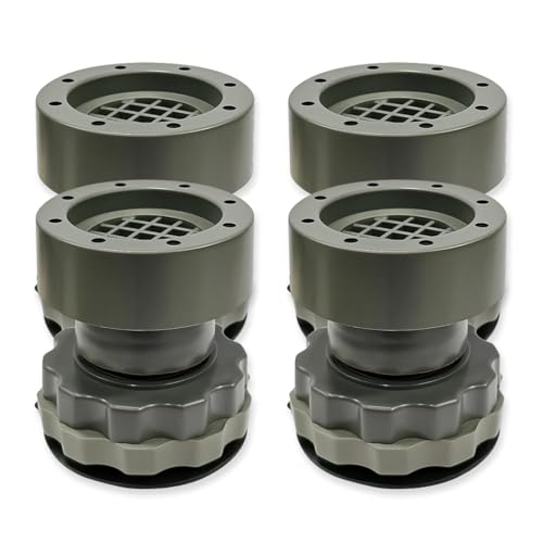 Image of Heavy Duty Adjustable Anti-Vibration Pads for Washing Machine & Refrigerator - Shock Absorbing Feet & Noise Cancellation Stand - Height Extension Leg for Easy Cleaning (Set of 4, Grey)