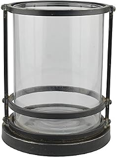 Stonebriar Industrial Black Metal Frame Pillar Candle Holder with Removable Glass Cylinder, Rustic