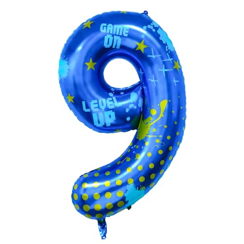 Video Game Birthday Party Decorations, 40inch Blue Video Game Number 8 Foil Balloon for Level Up Games Themed Birthday Party Supplies (9)