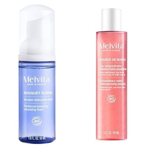 Mousse nettoyante et eau extraordinaire Melvita solution peau sèche et terne
