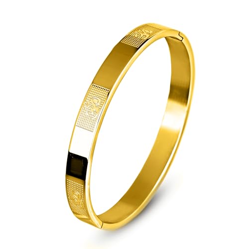 Image of MEENAZ Stainless Steel Aum Bracelet for Men Stainless Steel | Om Kada for men Hindu for Boys Gold plated Kadas | Waterproof, Anti-tarnish Bracelets, Rust-free, Skin friendly | 8 mm