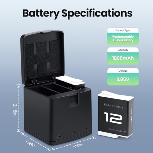 Topwowe 2 Packs Batteries 1800Mah For Gopro Hero 12 Black With 3 Channel Battery Charging Station Compatible With Gopro Hero 12, Gopro Hero 11, Gopro Hero 10, Gopro Hero 9 Black Camera thumb #1