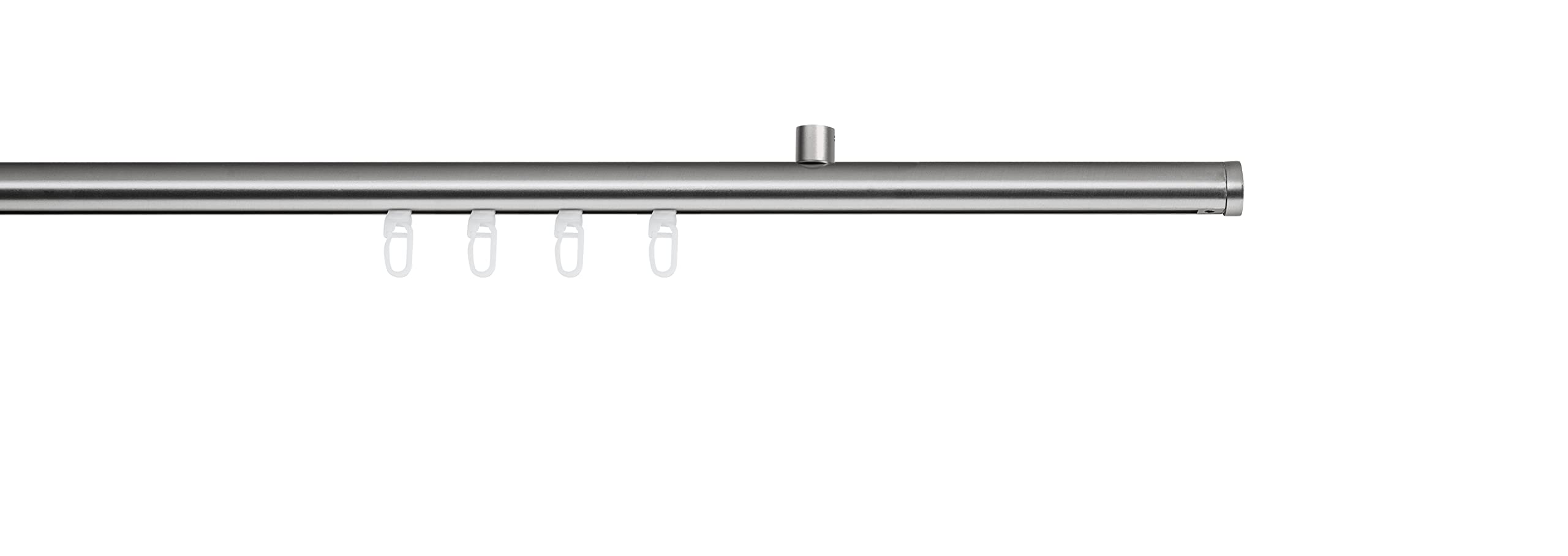Gardinenstange auf Maß Innenlauf 20mm Match 1-lauf Vorhangstange Deckenträger 1,5cm Stilgarnitur mit Gleiter für Vorhänge Edelstahl-Optik 230cm