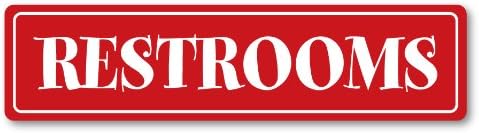 GRX1122 Aluminum Sign LARGE 24 in x 6 in: RESTROOMS (red/white) Style 3