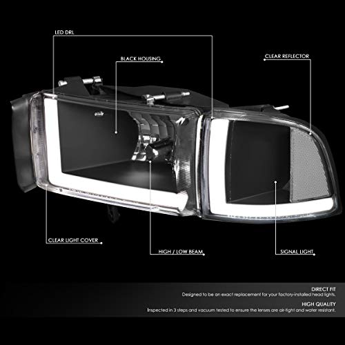 Image of DNA MOTORING HL-LB2-DR944-BK-CL1 Black Headlights With Pair LED Day Running Lights Compatible with 94-02 Ram