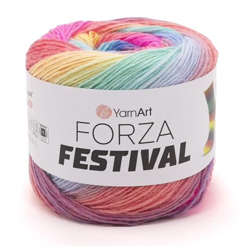 YarnArt Forza Festival Self-Striping Wool Blend Fingering Yarn 100g (459 yd) Gradient Color Yarn for Knitting Crochet Socks & Shawls (2915)