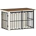HEXCELEN Hundekäfig-Möbel aus Holz, 100 cm Hundebox für Zuhause, Hundekäfig mit 2 Türen, Schiebetüren, für Kleine, Mittlere Hunde, Robuster, Beistelltisch, 100 x 60 x 62,4 cm, Weiß Braun