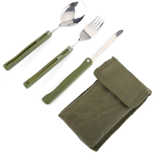 Posate Pieghevoli, 13 * 8 * 2 cm kit di pasticcio combinato coltello forchetta cucchiaio pieghevole in acciaio inossidabile con custodia per il trasporto portatile per campeggio, picnic, viaggi