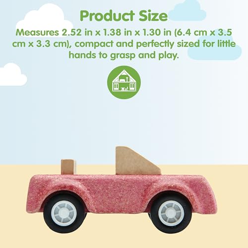 Image of PlanToys Pink Sports Car Wooden Montessori Vehicle Toy | Early Movement, Imagination and Practical Life Exploration | Eco Friendly Car for Indoor and Outdoor Play