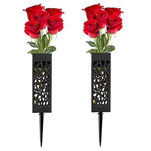 Flueyer Confezione da 2 decorazioni commemorative per cimiteri, tombe e vasi da cimitero con punte per fiori per cimitero in plastica a terra per lapidi per tombe, tombe, ecc