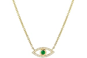 14K Green Emerald & White Diamond Evil Eye Necklace For Women; See Enchanting Green Pendants!