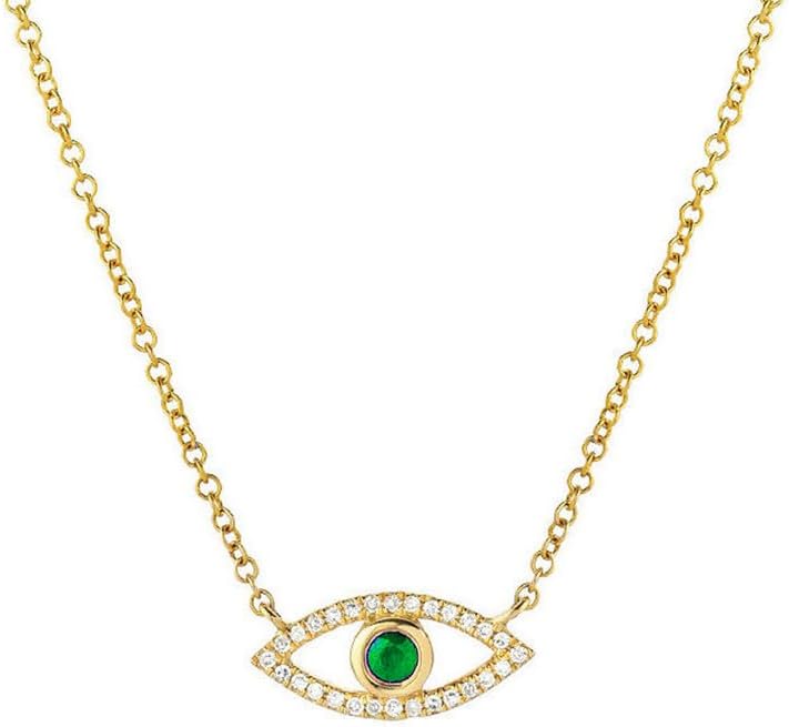 White Diamond Evil Eye Necklace For Women, 14K Gold Plated Silver April Birthstone Diamond Evil Eye Protection Pendant Necklace