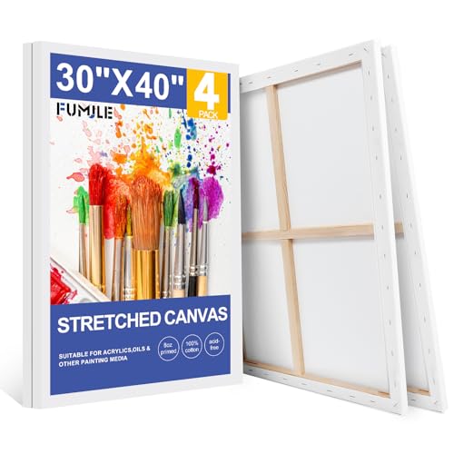 FUMILE Canvas for Painting 30x40, 4 Pack Large Stretched Canvas for Painting-5/8 in Profile Primed White Blank Painting Canvas Value Pack for Oil & Acrylic Paint by FUMILE - Used condition - US$70.25