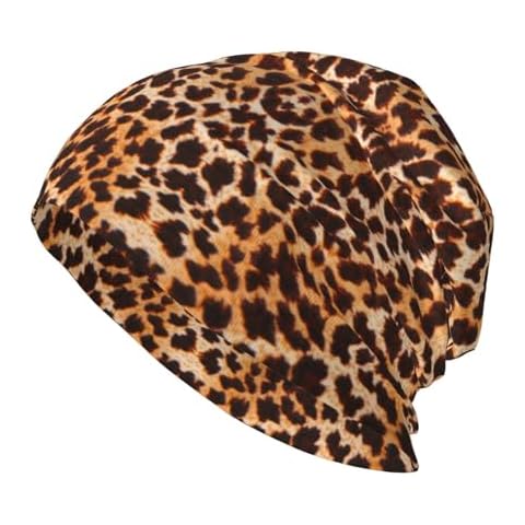 Gjlntrf Leopard Print Beanie Hat Warm Skull Cap Adult Knitted Hat Baggy Slouchy Chemo Cap for Women Men Cover