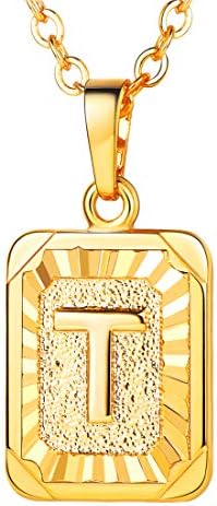 U7 A-Z 26 Initial Letters Hexagon/Square Shape Pendant Necklace for Men Women, with Adjustable Chain, Customizable, 18K Gold/Platinum Plated Tones, Send Gift Box