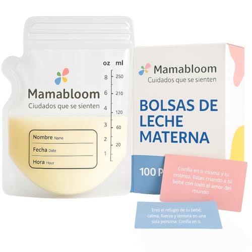 Mamabloom Bolsas Leche Materna - Sin BPA, Desechables de 250 ml, 100 BOLSAS, Leche Materna, Lactancia Materna, Bolsas Almacenamiento Leche Materna, Bolsas Congelar Leche Materna, Pre-esterilizadas.