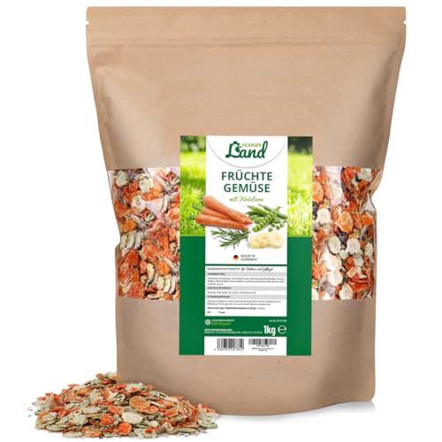 HÜHNER Land Hühnerfutter Früchte-Gemüse mit Kräutern Menü 1kg I Gemüseflocken für Hühner, Geflügelfutter, Natürliches Hühner Zusatzfutter Vitamine & Nährstoffe