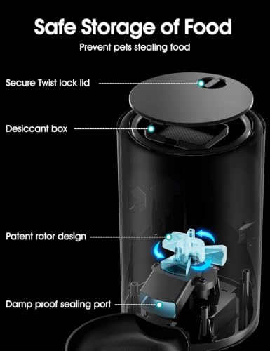 WOPET Automatic Cat Feeder, 3L Dry Food Dispenser, Timed Feeder 6 Meals Daily with Portion Control, 10s Voice Recording, Backup Power - Image 5