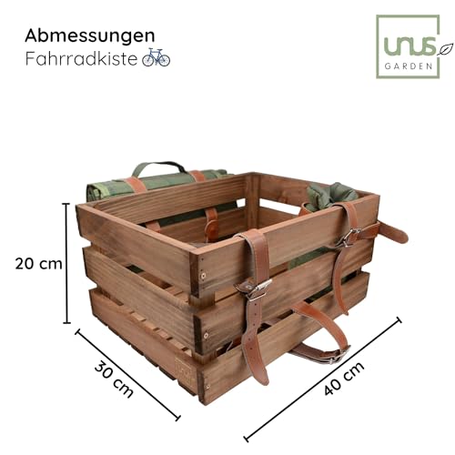 UNUS Fahrradkiste Fahrradkorb Holzkiste für hinten mit Picknickdecke und Flaschenhalter