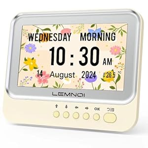 LEMNOI 7 inch digitale klok, elektronische kalender met datumtijd, Alzheimer-wandklok met temperatuur, 15 alarmen en medicijnherinneringen, automatische zomertijd