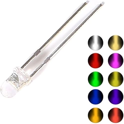 100PCS 3MM LED Diode Kit 3V DIY Set Light Emitting Warm White Green Blue Red Yellow Orange Purple UV Pink Ultra Bright 20mA (Color Red)