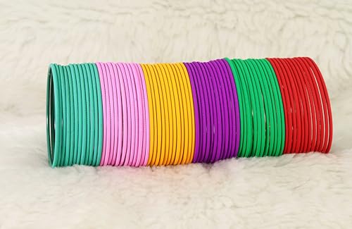 Image of NMII Stylish Multi colour Metal Bangles set for women and Girls with Zari and Cutting Design | Fancy Multicolour Bangles for women | Metal Chudi Set For Women | Women's Bangles