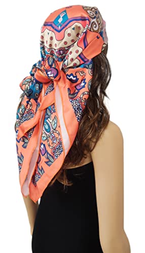 Image of Satin Silk Women's Large Square Floral Fashion Scarf