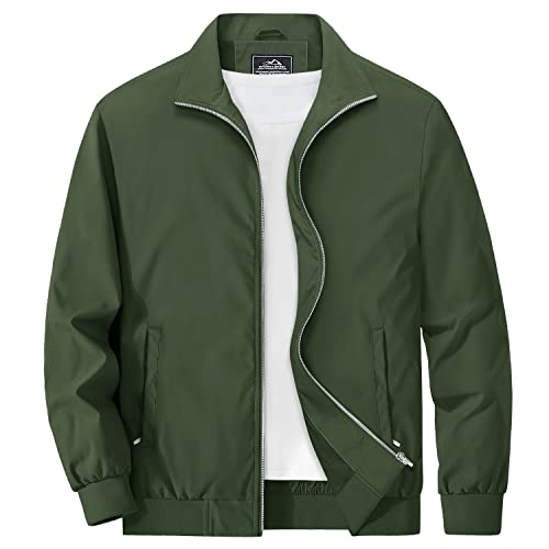 MAGCOMSEN Herren Piloten Jacke Leicht Winddicht Übergangsjacke Stehkragen Casual Herbstjacke Herren Militär Fliegerjacke Blouson Basic Atmungsaktiv College Jacke Armeegrün XL