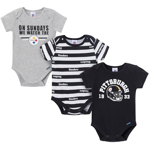 Gerber Baby Boys NFL 3-Pack Onesie Bodysuit Steelers 6-12 Months