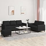 vidaXL Set di 3 divani con cuscini, in ecopelle resistente, include divano a 2 posti, 3 posti e poggiapiedi con braccioli imbottiti e cuscino per lo schienale