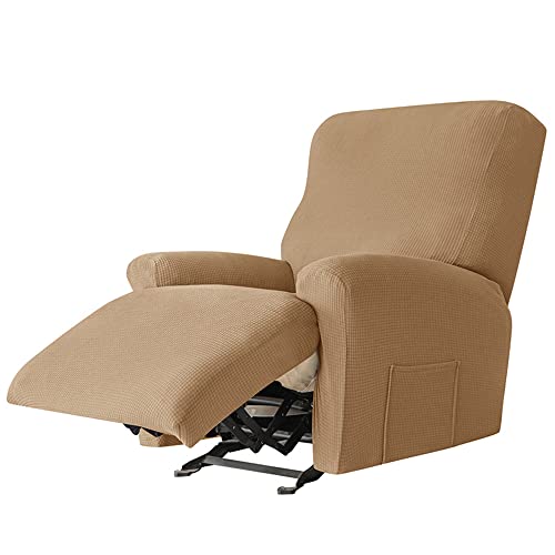 YOPOIY All-Inclusive Recliner Cover 4-Pieces Jacquard Pattern Recliner Slipcover 1 Seater Couch Protector Soft Furniture Protector Covers with Elastic Chair Covers -Khaki-2