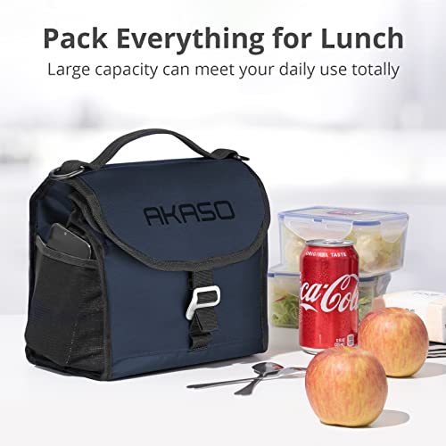 Image of AKASO Insulated Cooler Lunch Bag Packable Lunch Box 12 Can Cooler Bag with Adjustable Shoulder Strap for Office Picnic, Blue